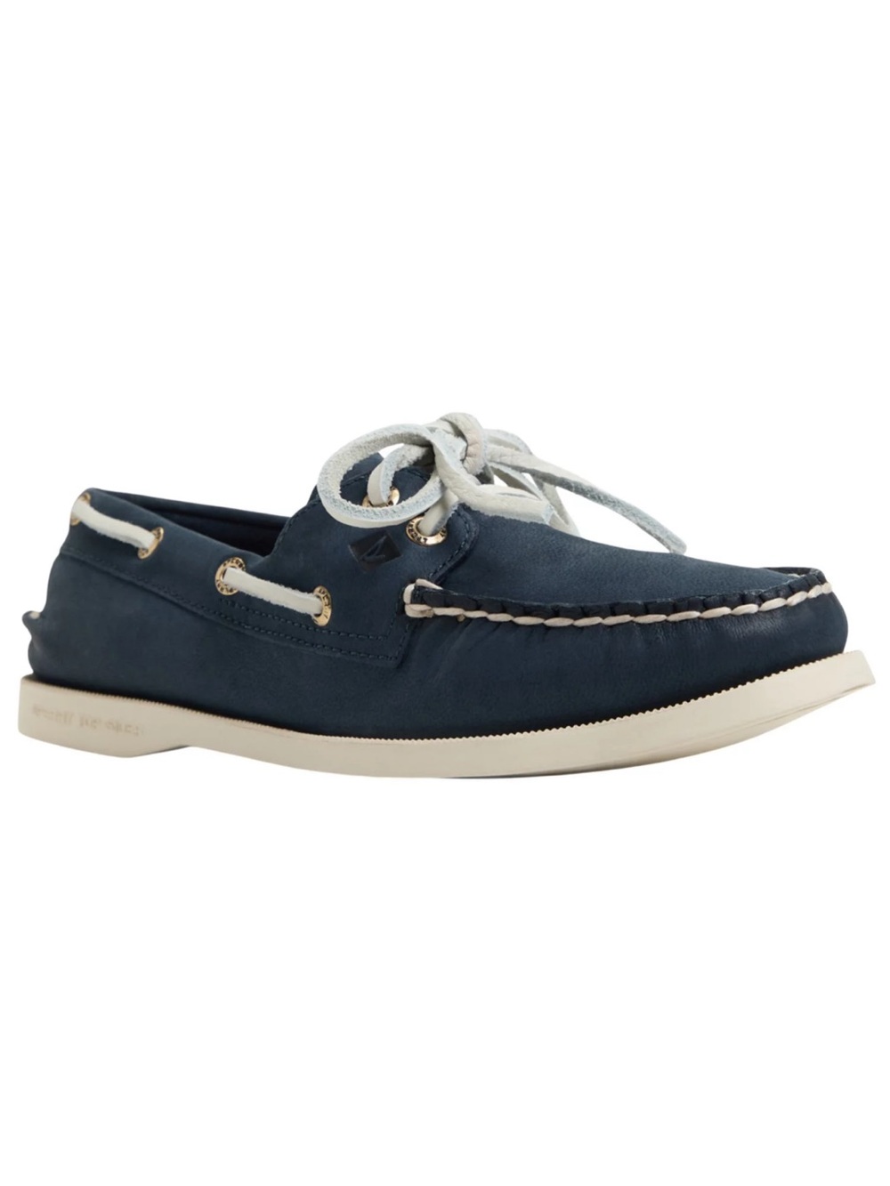 Men's Navy Leather Boat Shoes with White Laces
